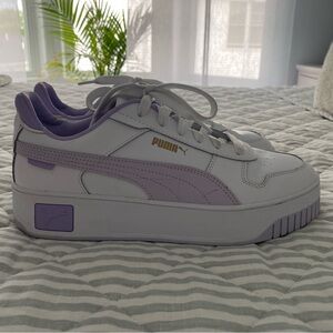 Puma Cali Sport White and Purple Sneakers with Platform Sole